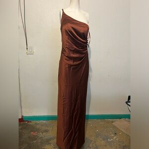 Chocolate brown one shoulder satin gown